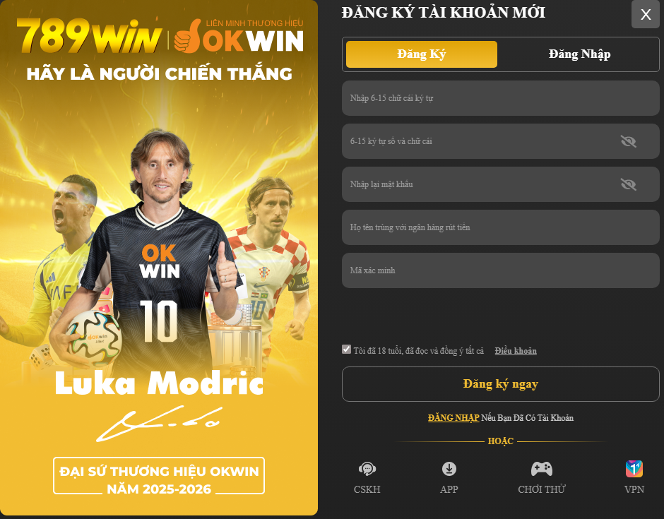 Giao diện đăng ký 789Win